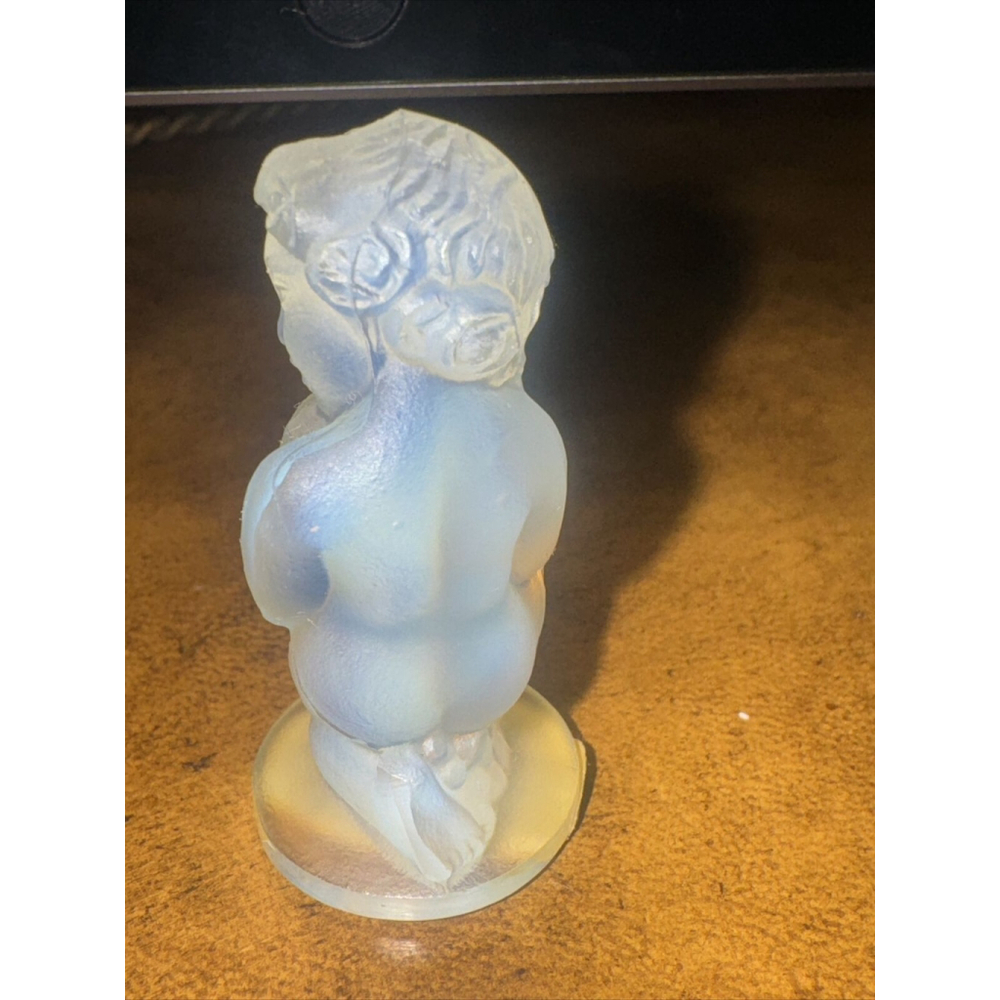 Sabino Art Glass Paris France Opalescent Crystal Child Cherub Roses Figurine - Picture 2 of 11
